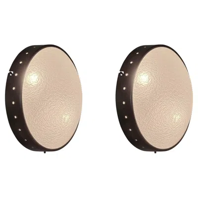 Pre-owned Stilnovo Sconces Or Ceiling Lights Pair, Textured Glass & Brass, Italy 1960s In Sand