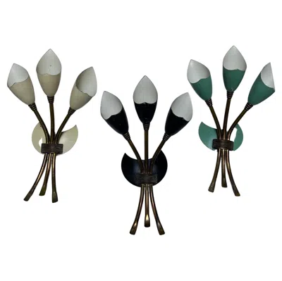 Pre-owned Stilnovo Set Of Three 1950s Italian Wall Sconces Attributed To  In Black