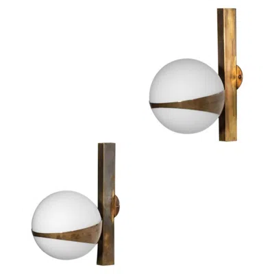 Pre-owned Stilnovo Small Italian Wall Light,  Style, Opaline And Brass "allegra" In Sand