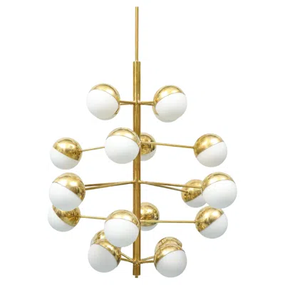 Pre-owned Stilnovo Spectacular Brass And Opaline Pendant In Sand
