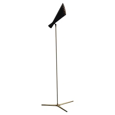 Pre-owned Stilnovo Style Brass Tripod Floor Lamp With Conical Metal Lampshade In Black