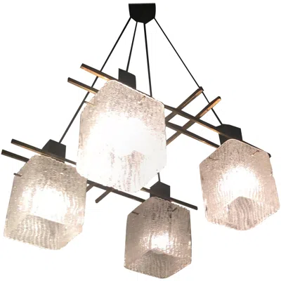 Pre-owned Stilnovo Style Chandelier 1955 Brass Metal Iron Murano Glass, Italy In Sand