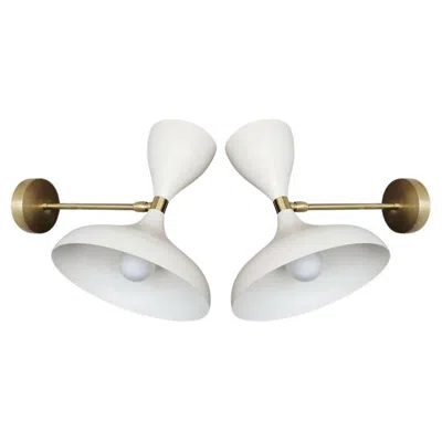 Pre-owned Stilnovo Style Enameled Aluminum And Brass Ivory Sconces In White