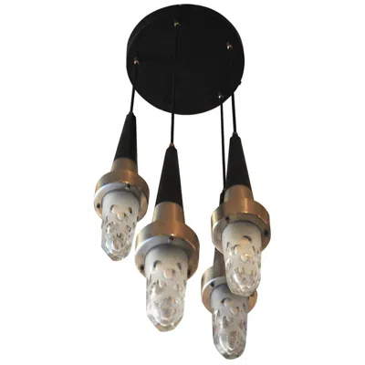 Pre-owned Stilnovo Style Fifties Suspension Chandelier In Steel And Glass In Black