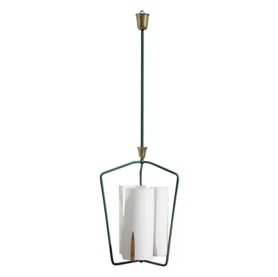 Pre-owned Stilnovo Style Lantern Midcentury Italian Design Gold Green White Glass