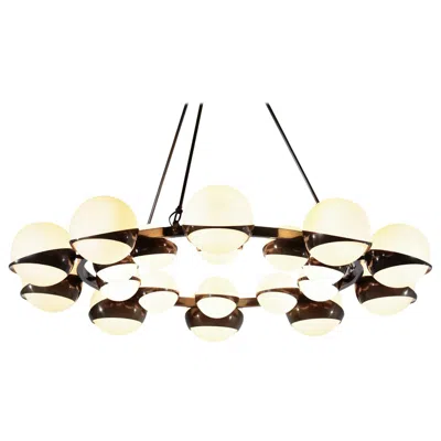 Pre-owned Stilnovo Style Of  Italian Chandelier Opaline Brass Large Sculptural Modernist In White