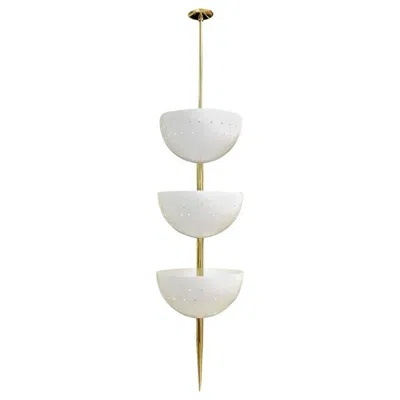 Pre-owned Stilnovo Style Pendant Of Three Stacked Perforated Cups And Brass Spike In Sand