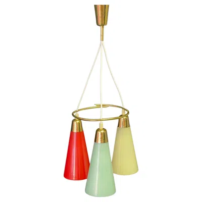 Pre-owned Stilnovo Style Polished Brass And Multicolor Glass Pendant, Circa 1950s In Sand