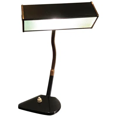 Pre-owned Stilnovo Style Table Lamp Brass Glass Metal, 1950, Italy In Black