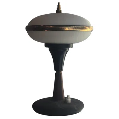 Pre-owned Stilnovo Table Lamp Brass Glass Wood, 1955, Italy In Black