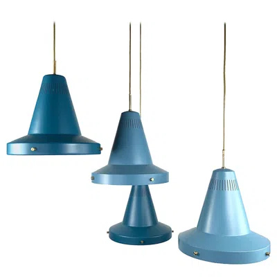 Pre-owned Stilnovo Two Of Four  Midcentury Modern Blue Pendant Lights, 1950s, Italy