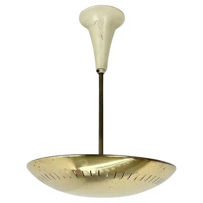 Pre-owned Stilnovo Unique Round Brass Gino Sarfatti Style Ceiling Light Flushmount, Italy 1950s In Sand