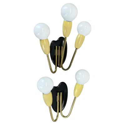 Pre-owned Stilnovo Unique Set Of 2 Multicolor  Style Theatre Wall Light Sconces, Italy 1950 In Sand