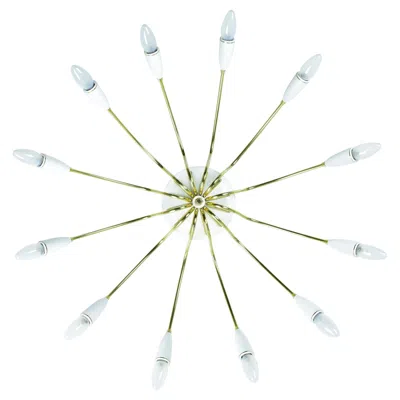 Pre-owned Stilnovo Vintage 12-arm Brass Flush Mount Ceiling Light Fixture, Mid-century Modern Italy In Transparent