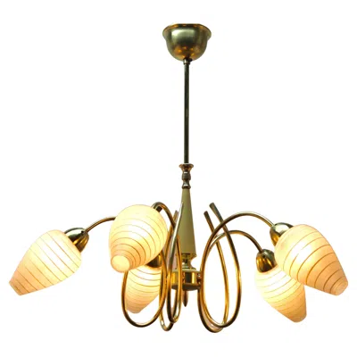 Pre-owned Stilnovo Vintage Chandelier In The Style Of  Five Arms Italian, 1960s In Sand