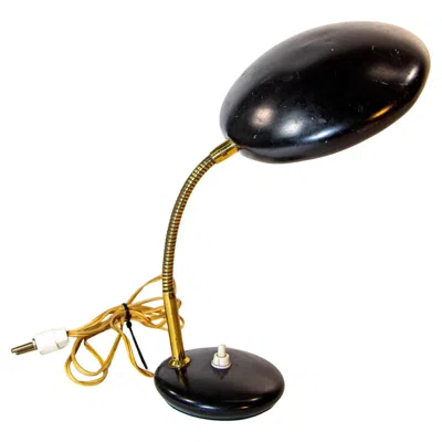 Pre-owned Stilnovo Vintage Italian Enameled Tole And Brass Desk Lamp 1960s Bauhaus In Black