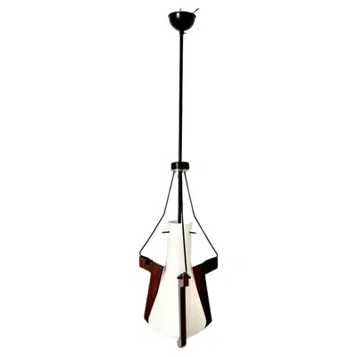 Pre-owned Stilnovo Vintage Mid-century  Pendant Light, Opaline Glass, Italy 1950 In Brown