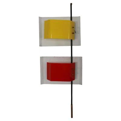 Pre-owned Stilnovo Wall Lamp With Red And Yellow Perspex Shade, Italy 1950s