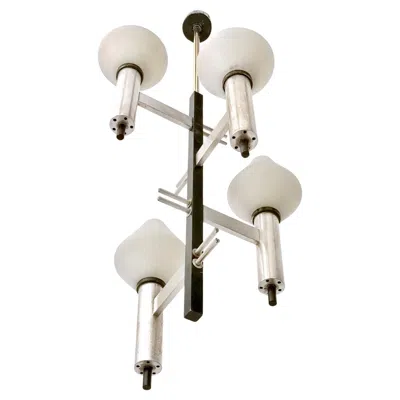 Pre-owned Stilnovo White Encased And Engraved Glass And Brass Chandelier In The Style Of