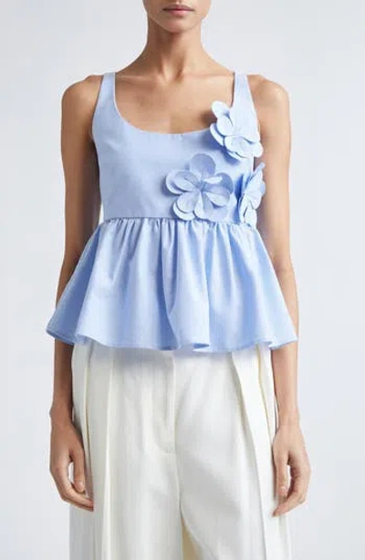 Stine Goya 3d Flower Sleeveless Organic Cotton Peplum Top In Blue