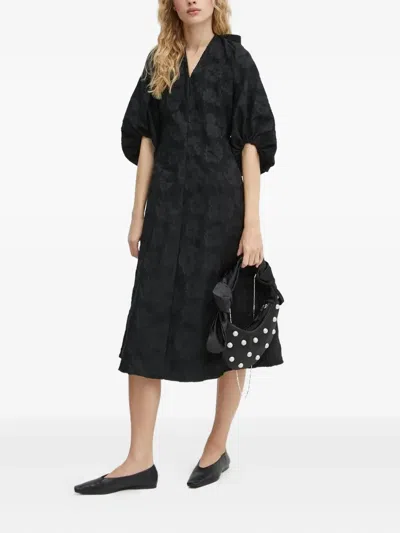 Stine Goya Anemone Puff-sleeve Textured Midi Dress In Black
