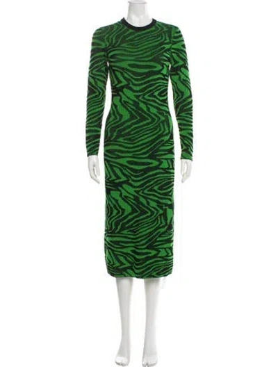 Pre-owned Stine Goya Animal Print Midi Length Dress In Green