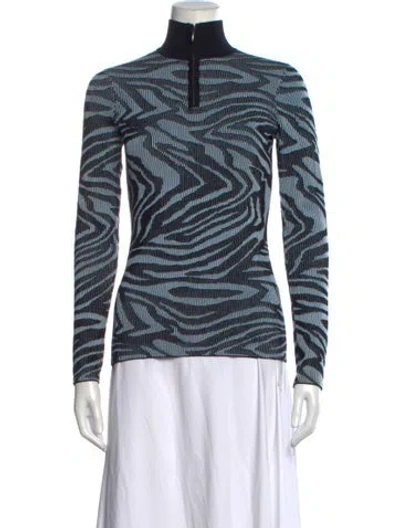 Pre-owned Stine Goya Animal Print Mock Neck Top In Blue