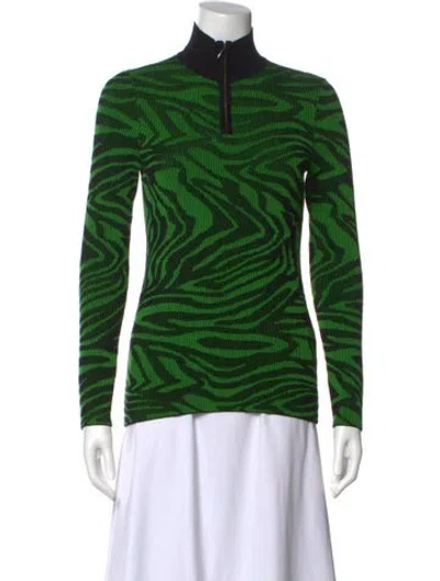 Pre-owned Stine Goya Animal Print Mock Neck Top In Green