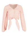 Stine Goya Blanca Tie-front Checked Blouse In Pink Cotton In Pink
