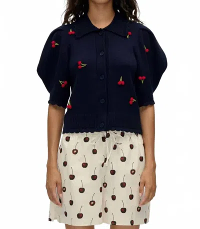 Stine Goya Bobble Knit Polo Cardigan In Cherries In Multi