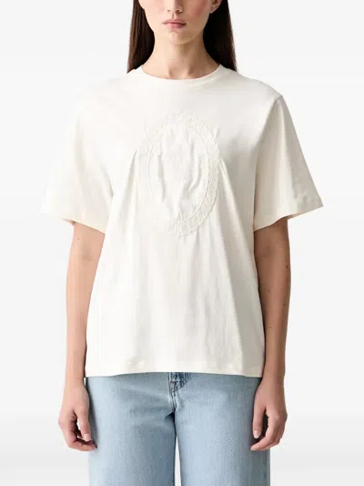 Stine Goya Broderie-anglaise Logo-patch T-shirt In White