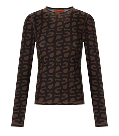 Stine Goya Brown Monogram Long Sleeve T-shirt In Black
