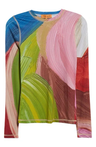 Stine Goya Brushstroke Print Crewneck Knit Top In Hands