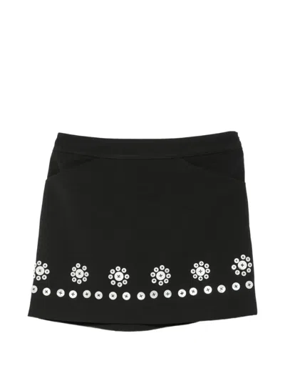 Stine Goya Button-embellished Floral-motif Mini Skirt In Black