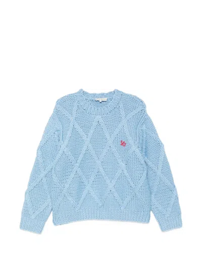 Stine Goya Cable-knit Embroidered-logo Sweater In Blue