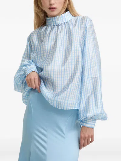 Stine Goya Bluse Aus Satin Mit Karomuster In Bleu