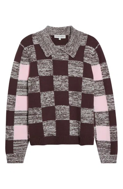 Stine Goya Check Polo Sweater In Gray
