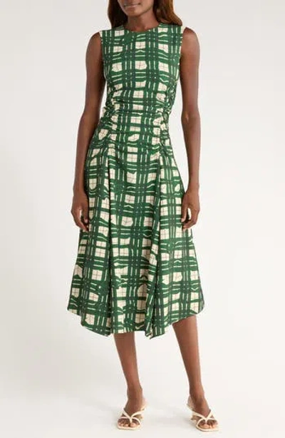 Stine Goya Womens Checkered Wave Checked Gathered Stretch-woven Midi Dress In Green