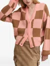 Stine Goya Checkered-pattern Long-sleeve Cardigan In Pink