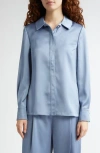 Stine Goya Collared Fitted Recycled Polyester Satin Button-up Shirt In Blue