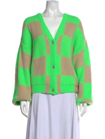Pre-owned Stine Goya Colorblock Pattern V-neck Sweater In Green