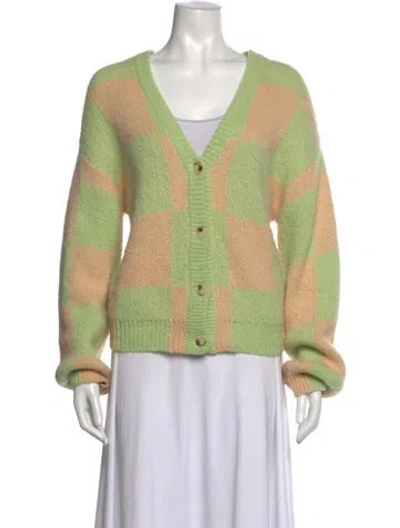 Pre-owned Stine Goya Colorblock Pattern V-neck Sweater In Green
