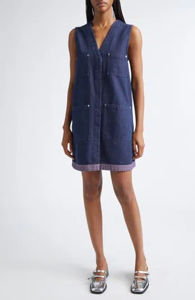 Stine Goya Contrast Hem Denim Dress In Blue