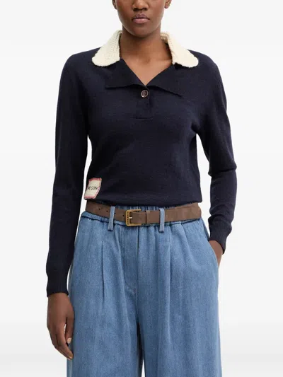 Stine Goya Contrasting-collar Polo Top In Blue