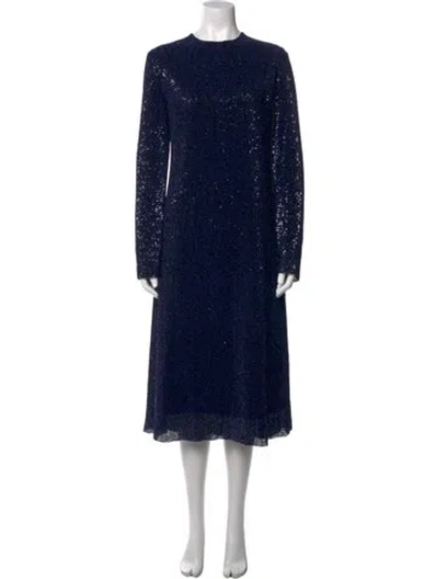 Pre-owned Stine Goya Crew Neck Midi Length Dress In Blue/metallic