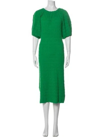 Pre-owned Stine Goya Crew Neck Midi Length Dress In Green
