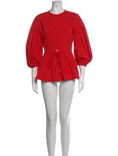 Pre-owned Stine Goya Crew Neck Three-quarter Sleeve Button-up Top In Red