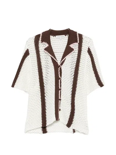 Stine Goya Crochet-knit Striped Cardigan In White