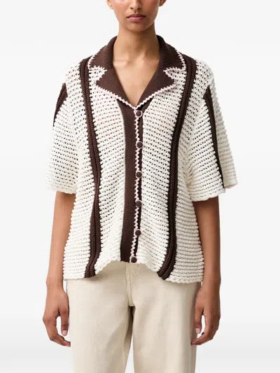 Stine Goya Crochet-knit Striped Cardigan In White