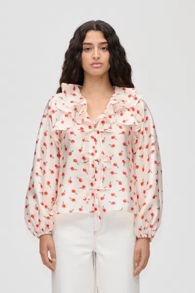 Stine Goya Ditsy Petunia Long Sleeve Top In Beige In White